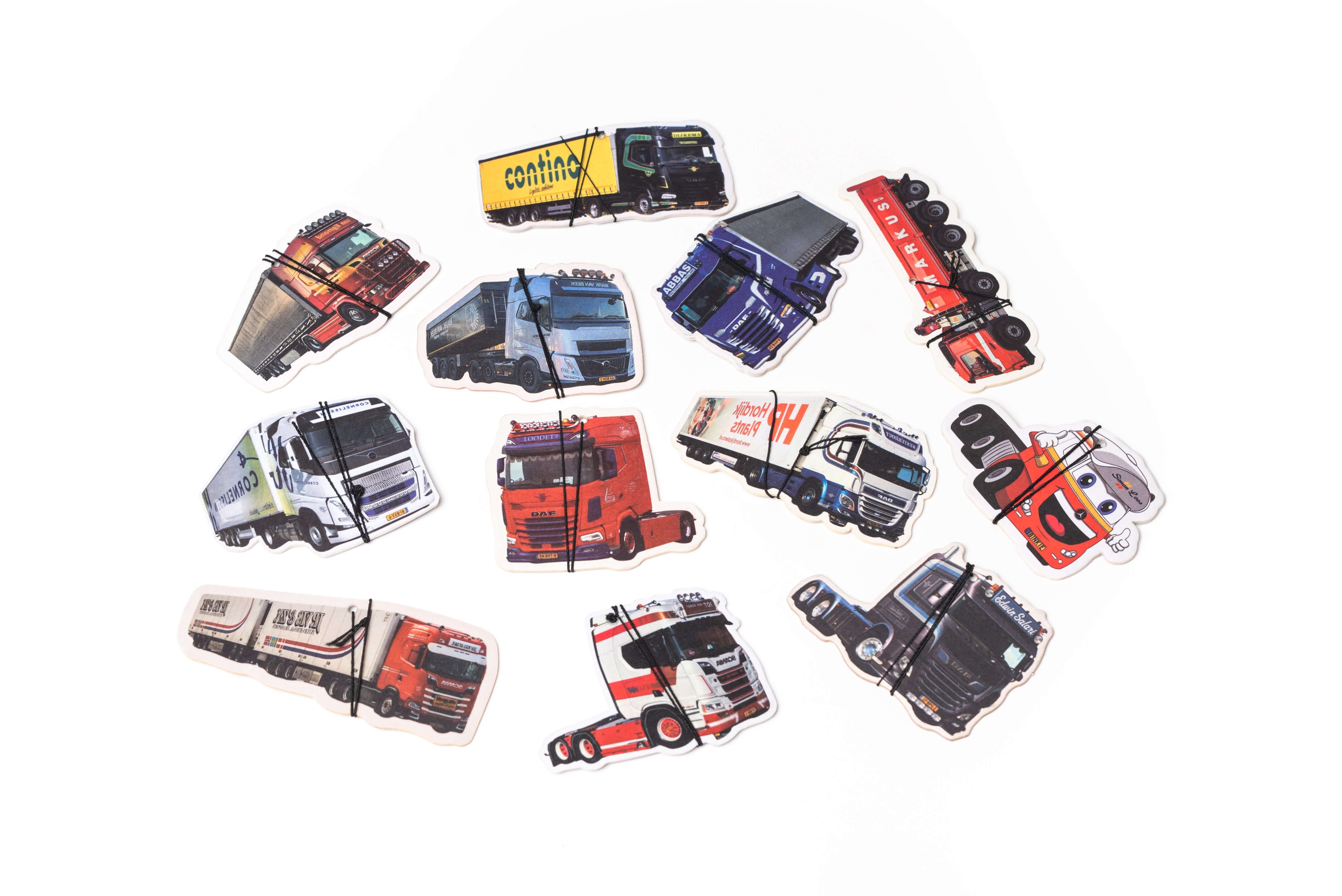 Geurhangers bedrukken in vrachtwagen vorm