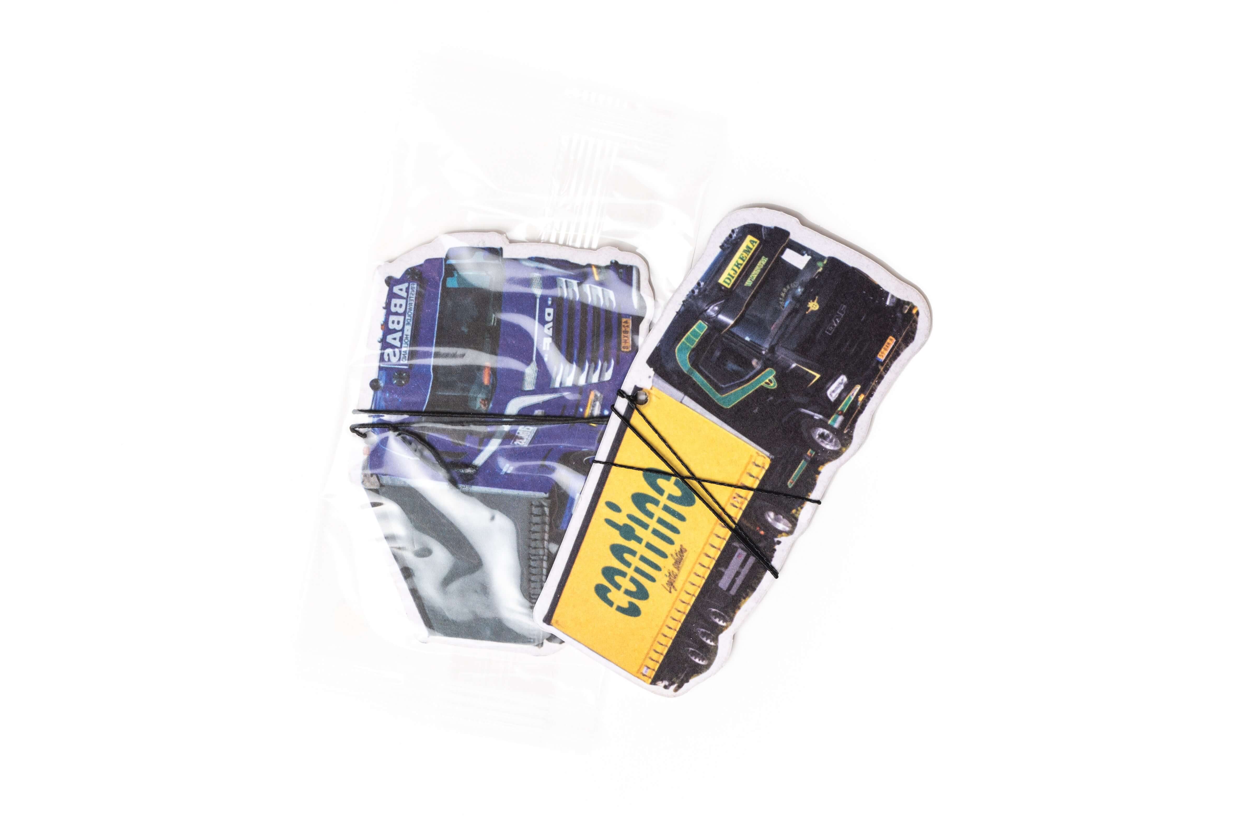 Geurhangers bedrukken in vrachtwagen vorm